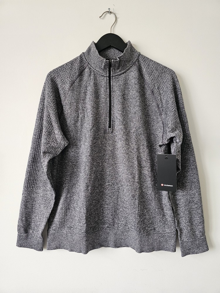 NWT LULULEMON BLK/WHT Grey Engineered Warmth Half Zip Top Men's XL