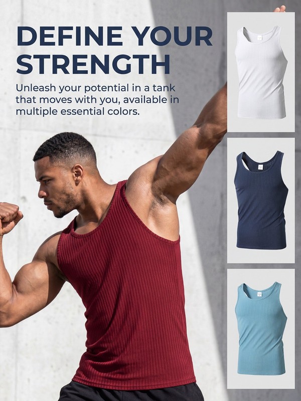 New Summer Vertical Stripe Outdoor Leisure Fitness Sim fit tank top men's cloth gallery