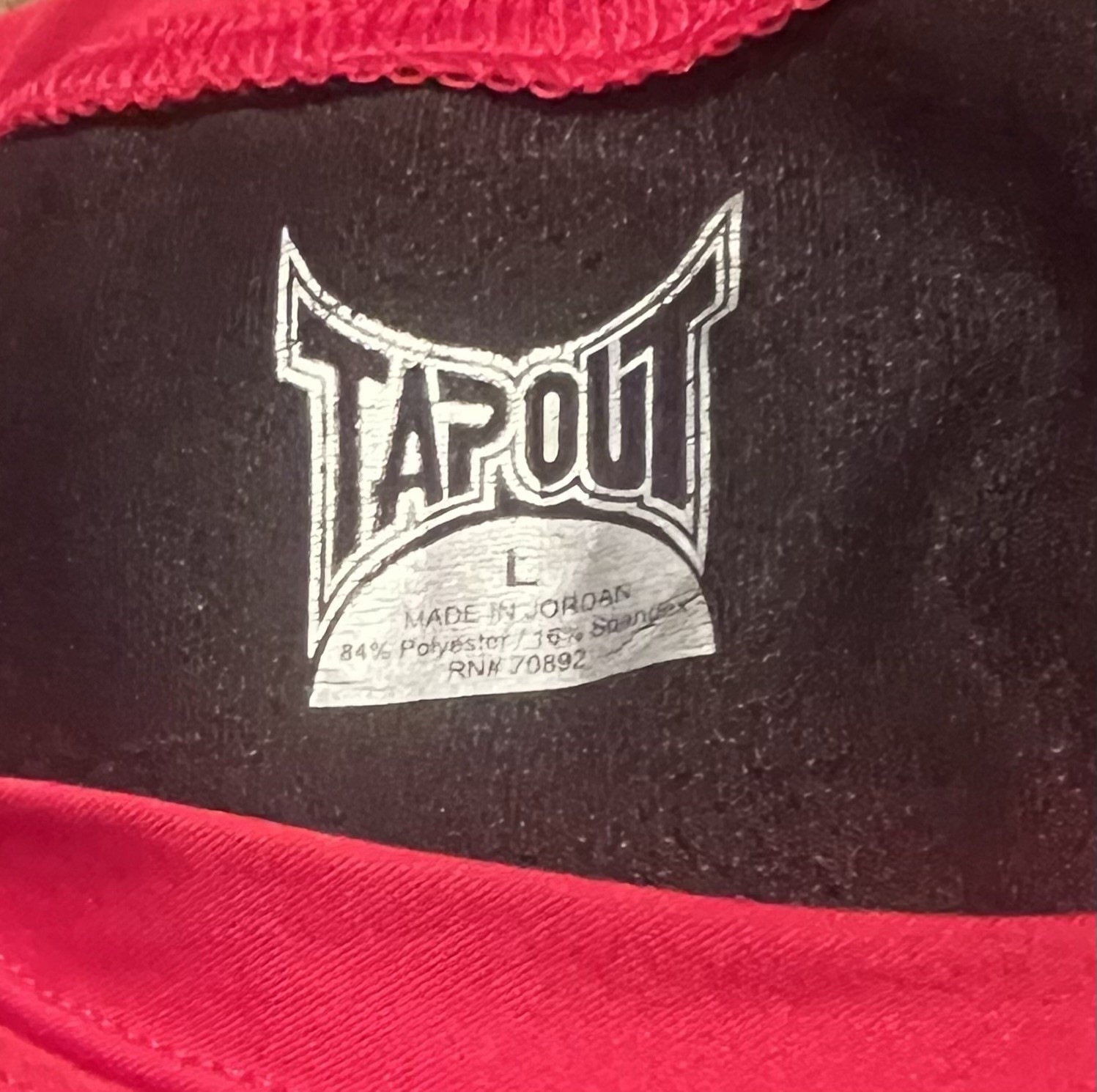Tapout Men's Red Black Athletic T-Shirt L 84% Polyester 16% Spandex Crew Neck gallery