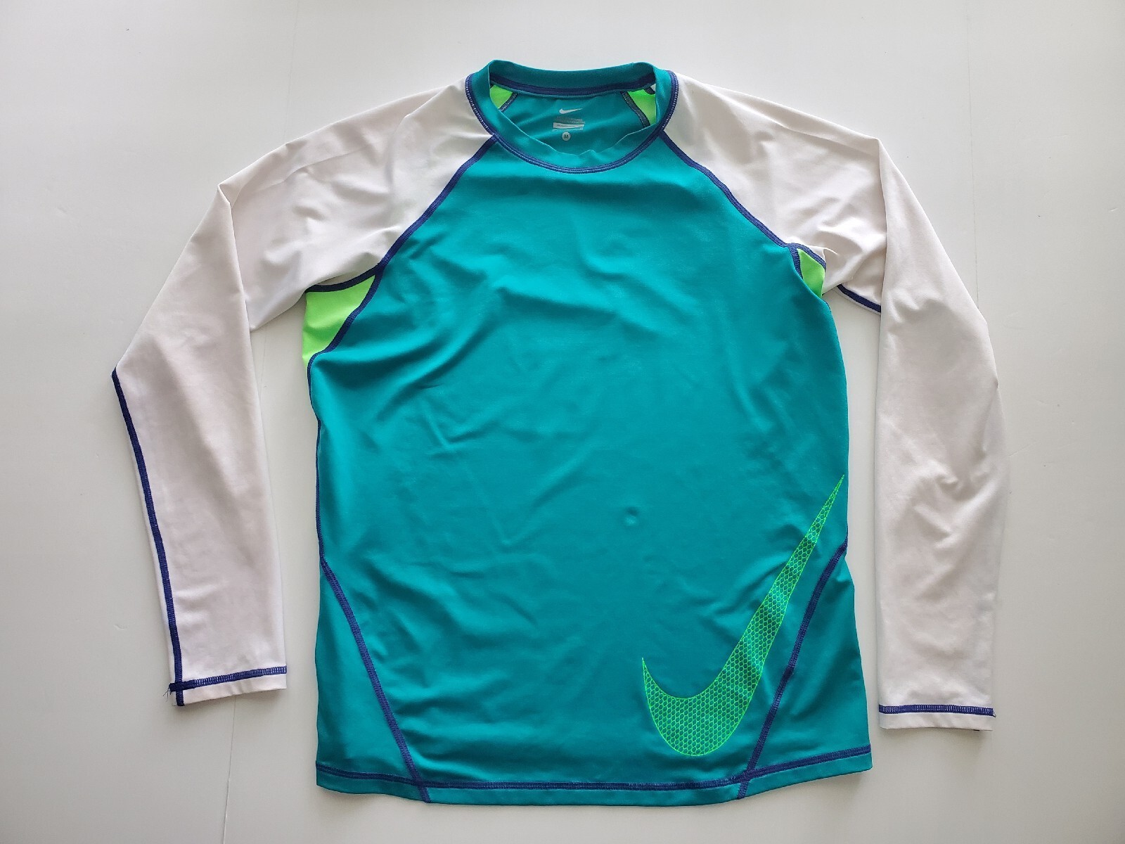 Nike Dri-Fit T-Shirt Fitted Compression STRETCH White Aqua & White Mens Sz M gallery