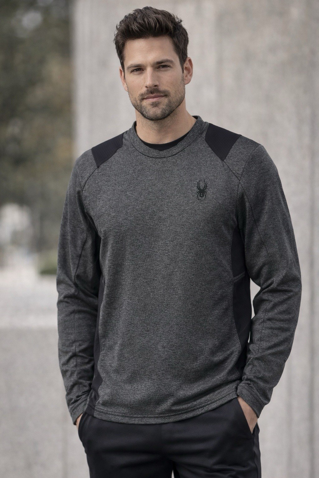 Spyder Active Men Medium ProWB Grey Black Athletic Top Running Biking Hiking gallery
