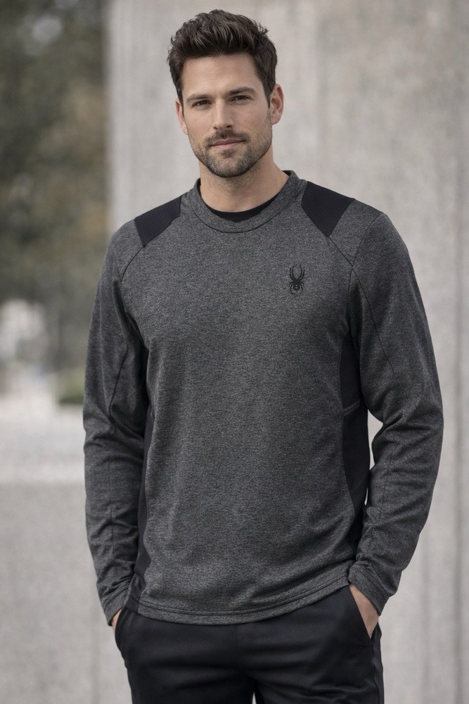 Spyder Active Men Medium ProWB Grey Black Athletic Top Running Biking Hiking