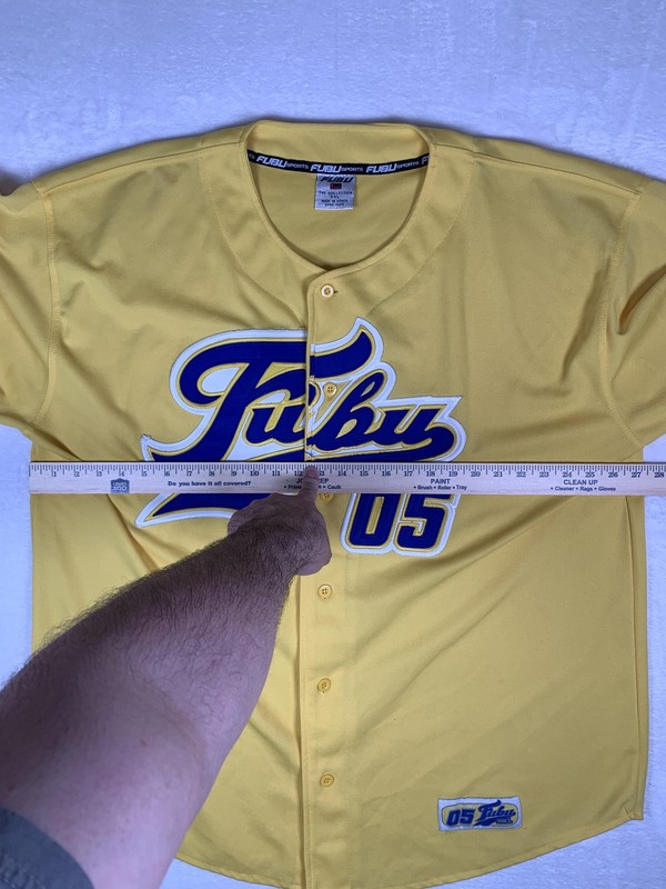 Vintage FUBU Baseball Jersey Shirt Mens 2XL Yellow 05 Mesh Button Front Y2K gallery