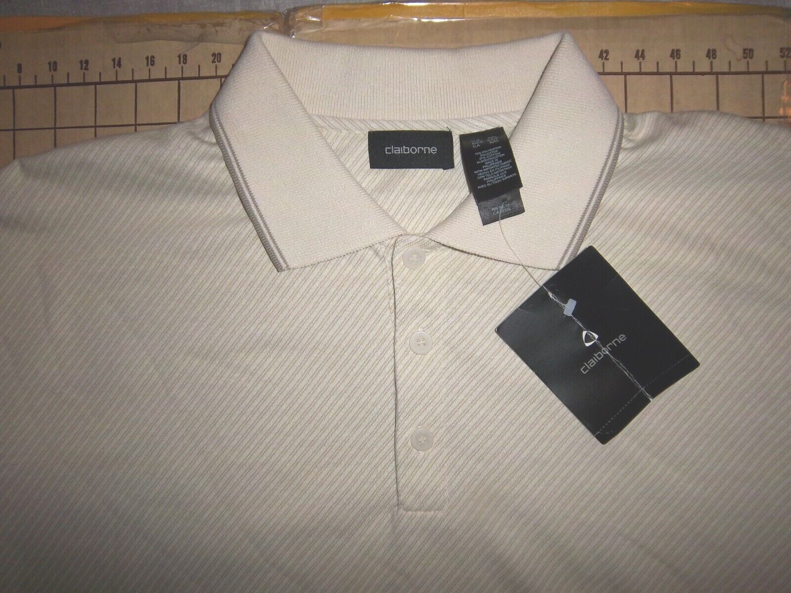 MENS XXL IVORY/BEIGE STRIPED SOFT CLAIBORNE POLO SHIRT - NWT gallery