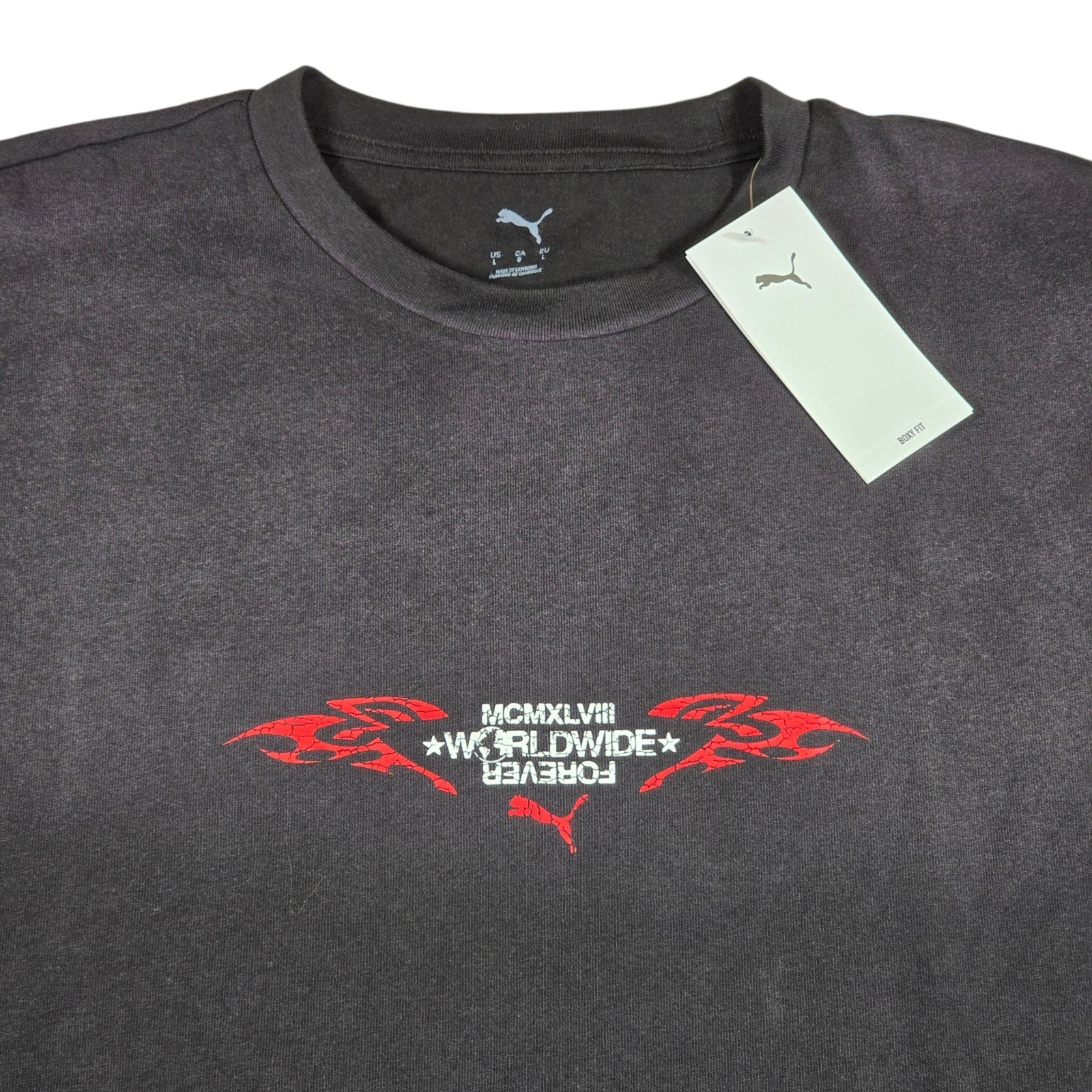 Puma PumaTech X Washed Boxy Black/Red Long Sleeve Crewneck T-Shirt Mens Sz L NWT gallery
