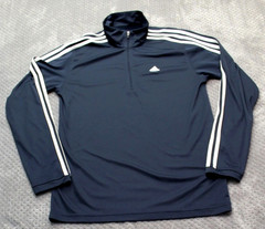Adidas Pullover Mens Medium Blue 1/4 Zip 3 Stripe Long Sleeve Shirt Training