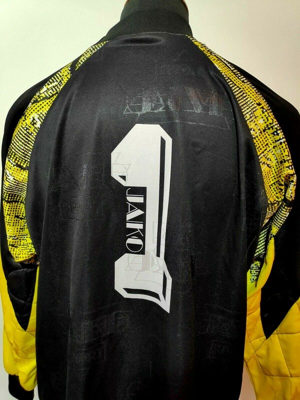 Vintage Jako Goalkeeper Soccer Jersey M/L Black Yellow Colorful Retro Shirt Men gallery