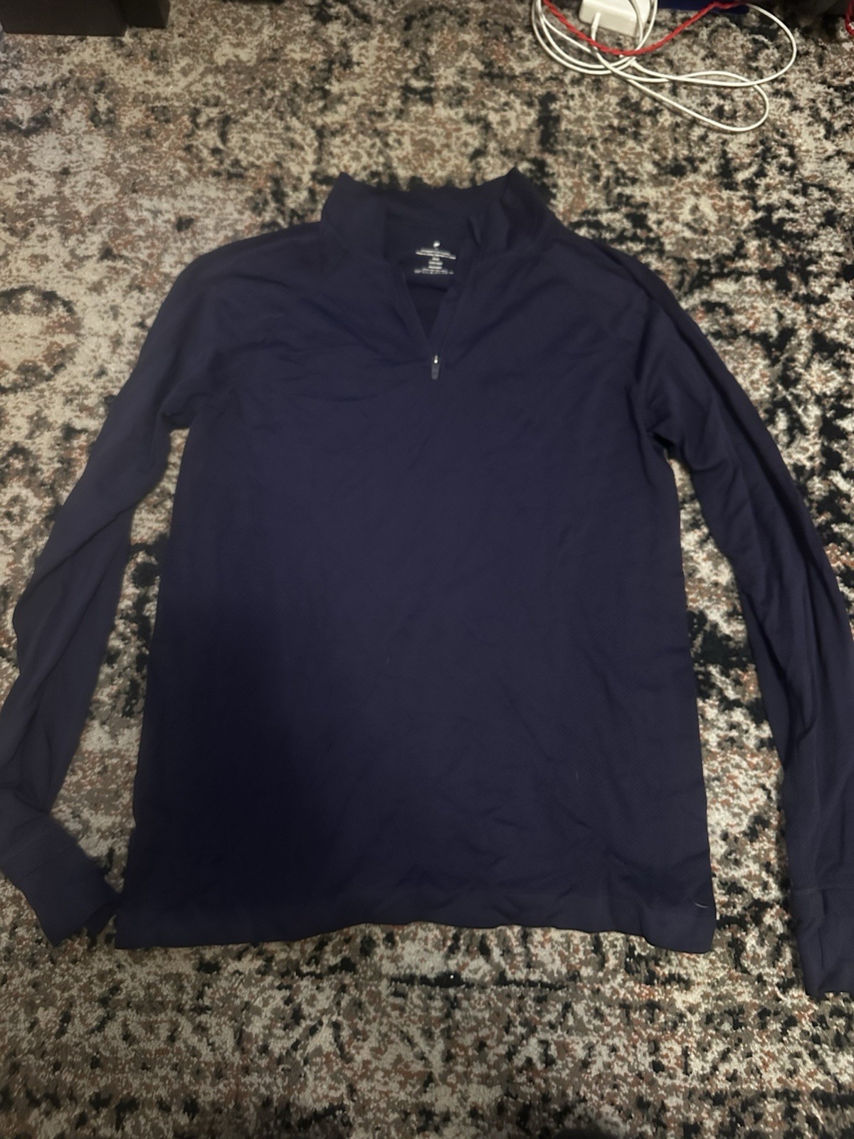 Men's fabelticNavy 1/4 Zip Mock Neck Long Sleeve Polyester Activewear Top Size S gallery
