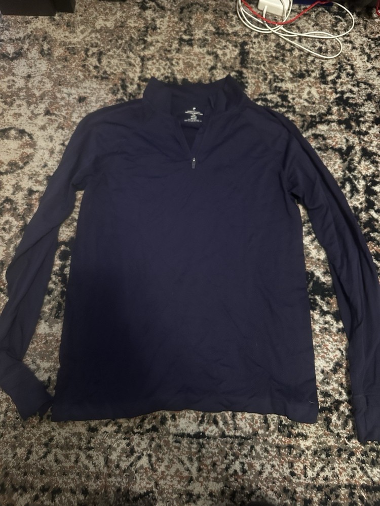 Men's fabelticNavy 1/4 Zip Mock Neck Long Sleeve Polyester Activewear Top Size S