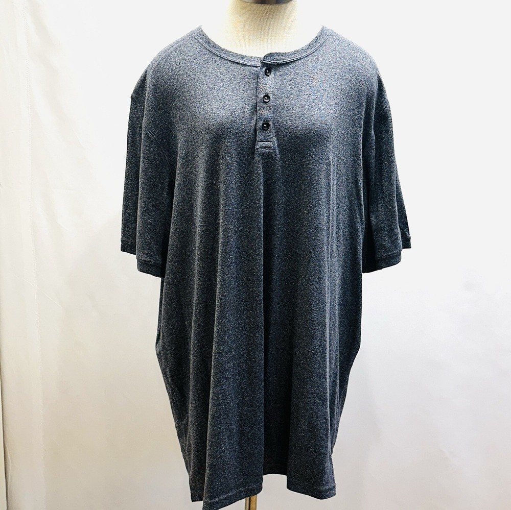 NEW APT. 9 Men Pullover Short Sleeve Crew Neck Partial Button Gray Shirt Sz 2XB