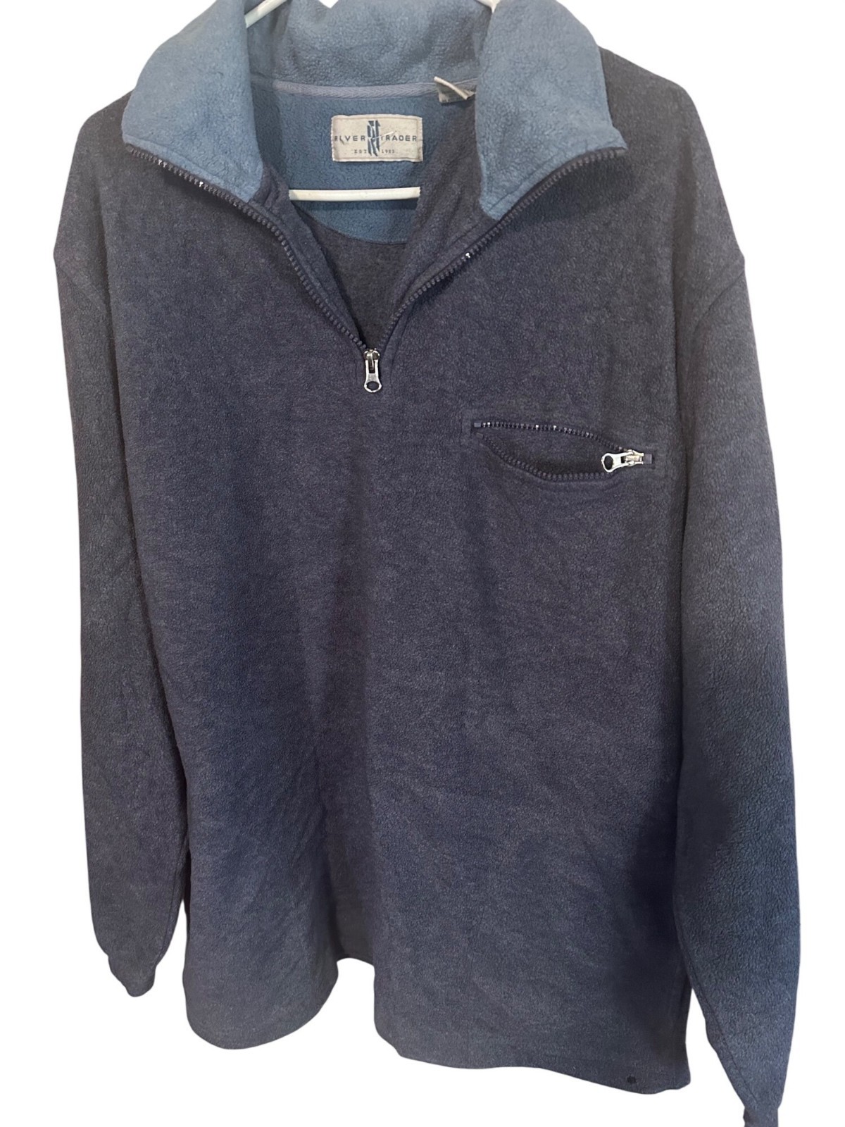 River Trader gray and blue quarter zip shirt size L gallery
