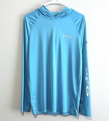 Columbia Men’s PFG Terminal Tackle Long Sleeve Hooded Shirt Light Blue, Small