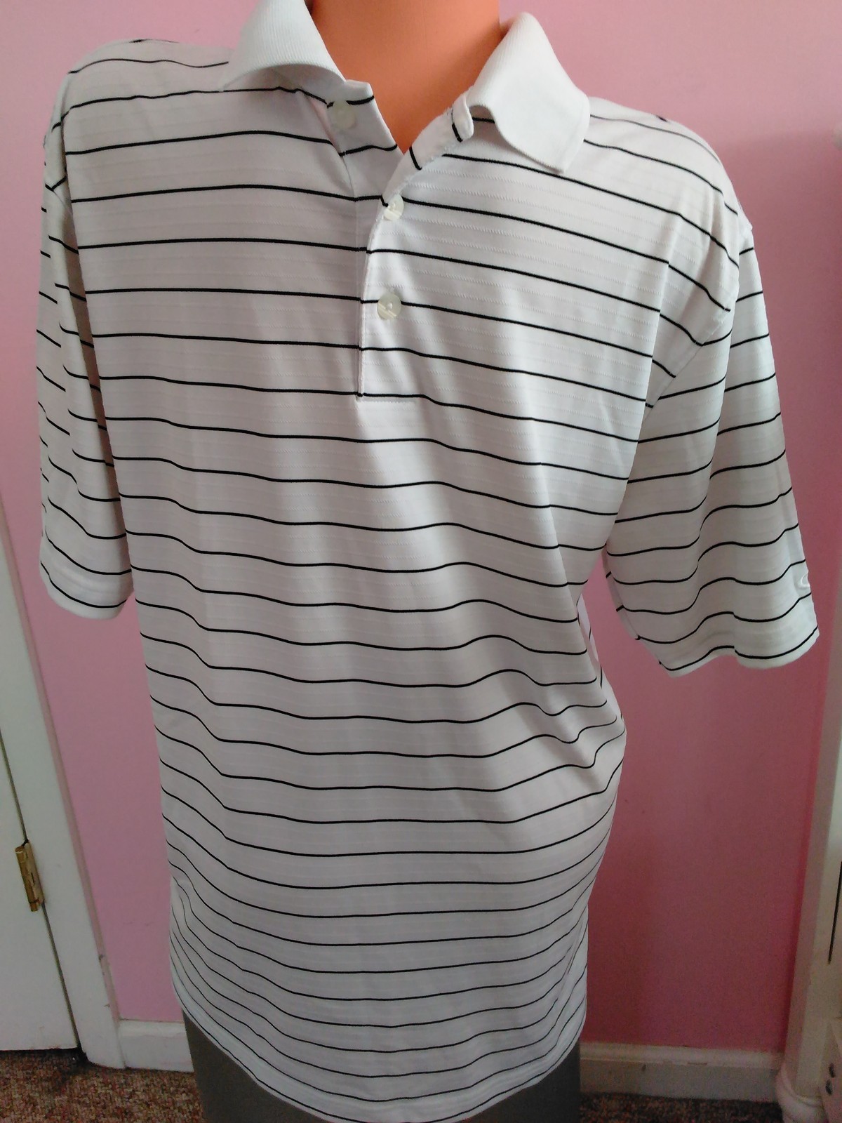 CHAMPION STRIPED Golf Polo Shirt Polyester 1/4 Button Up M gallery