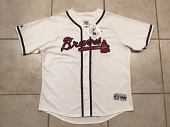 Majestic Atlanta Braves White Button Up Sewn Jersey Mens XL NWT With Defects