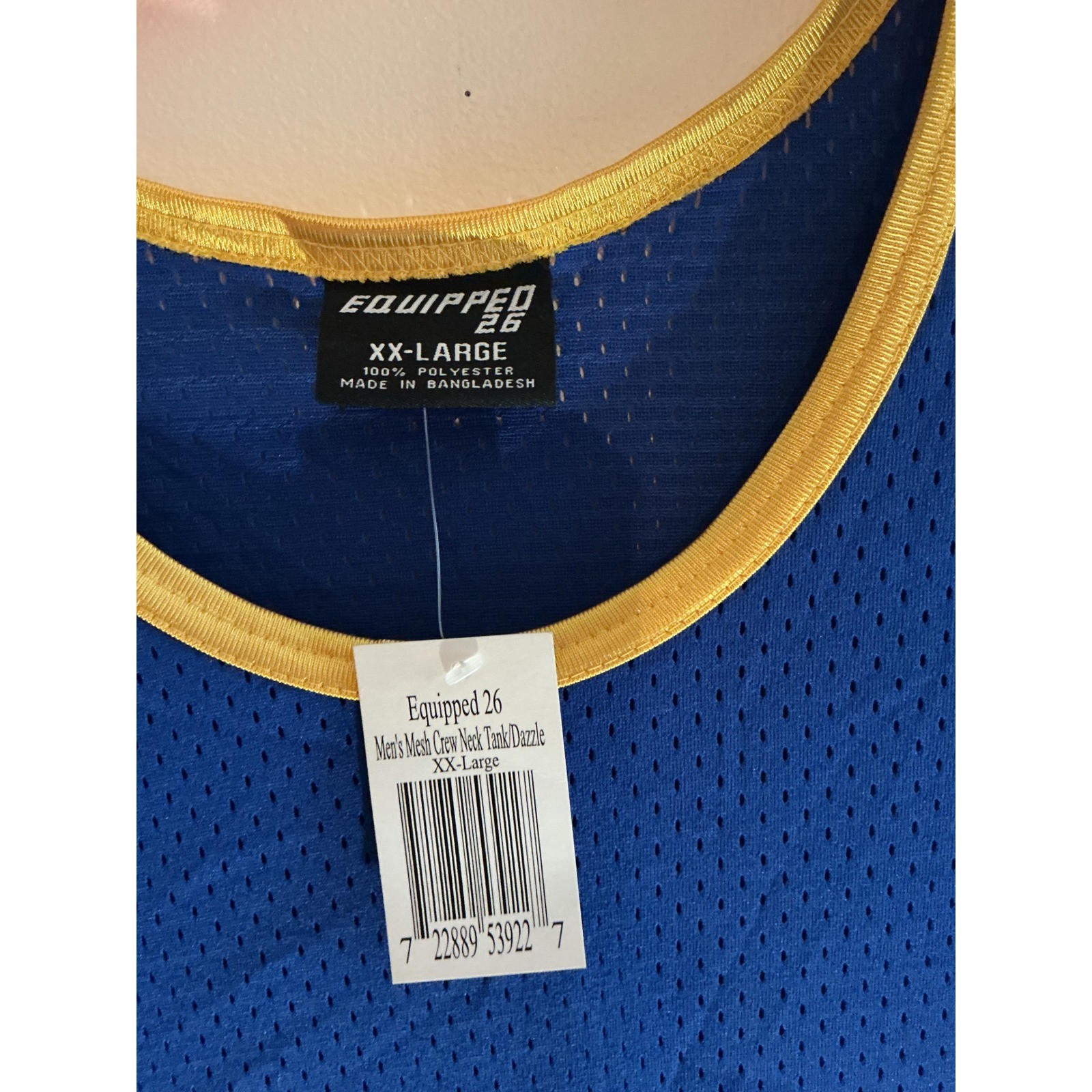 Vintage Equipped 26 Men's Royal Blue Gold Trim Mesh Basketball Tank Top Size XXL gallery