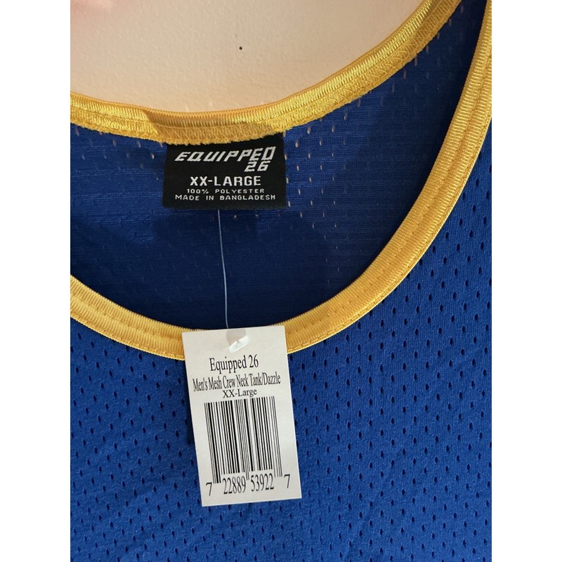 Vintage Equipped 26 Men's Royal Blue Gold Trim Mesh Basketball Tank Top Size XXL gallery