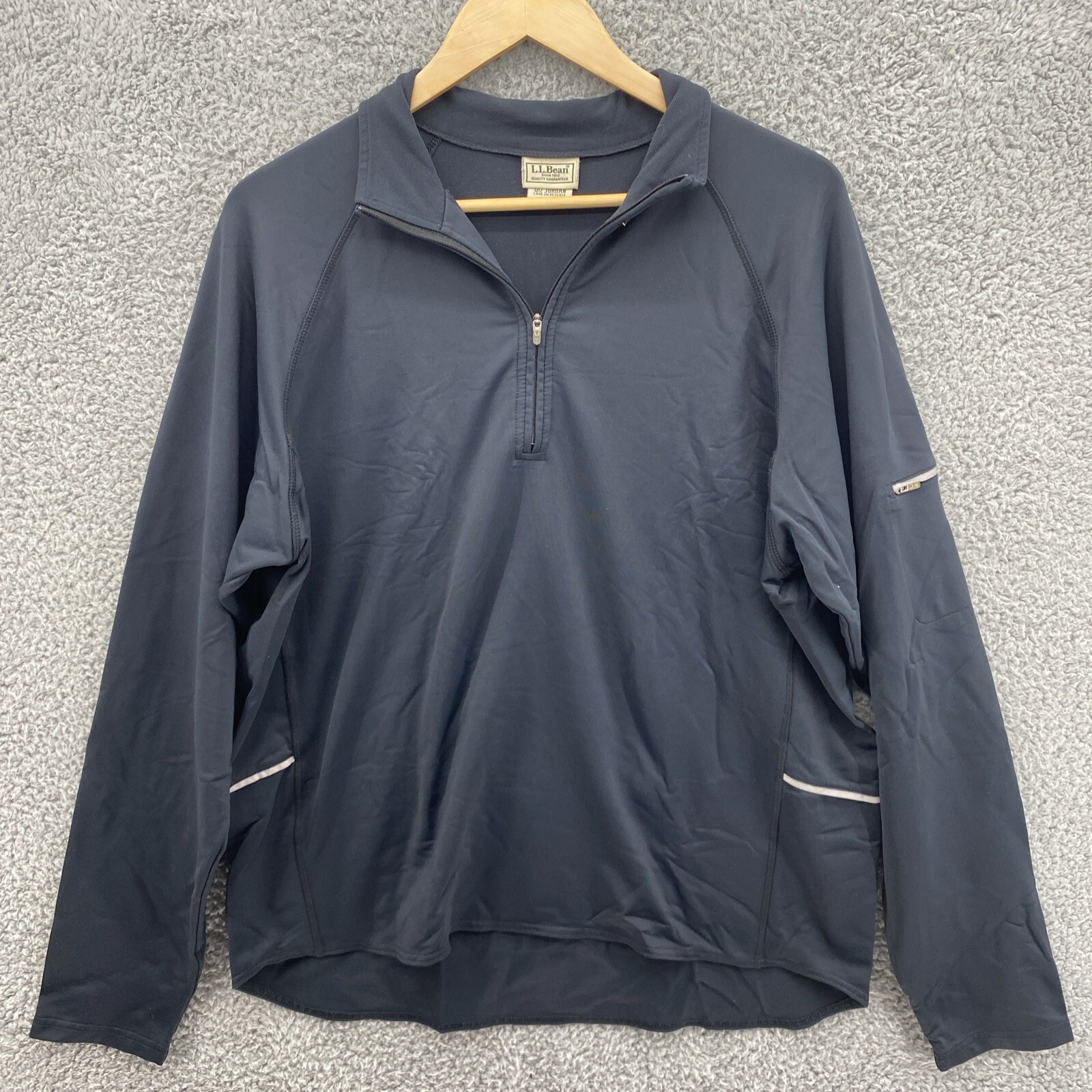 L.L. Bean Mens Large Black 1/4 Zip Performance Shirt Athletic Run Zipper Pockets gallery