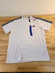 L / LARGE – WHITE – Adidas Men’s 3 Stripes Active Gym T-Shirt