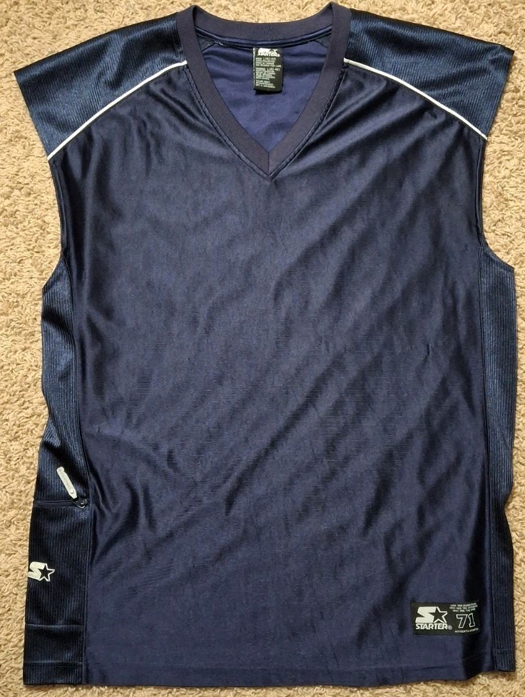 VTG Starter 71 Authentic Sleeveless Blue Satin Basketball Y2K Jersey Mens Large gallery
