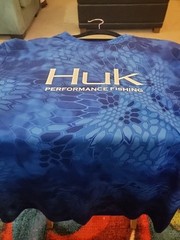 HUK Performance Fishing Shirt Mens Large Active Long Sleeve Blue Water
