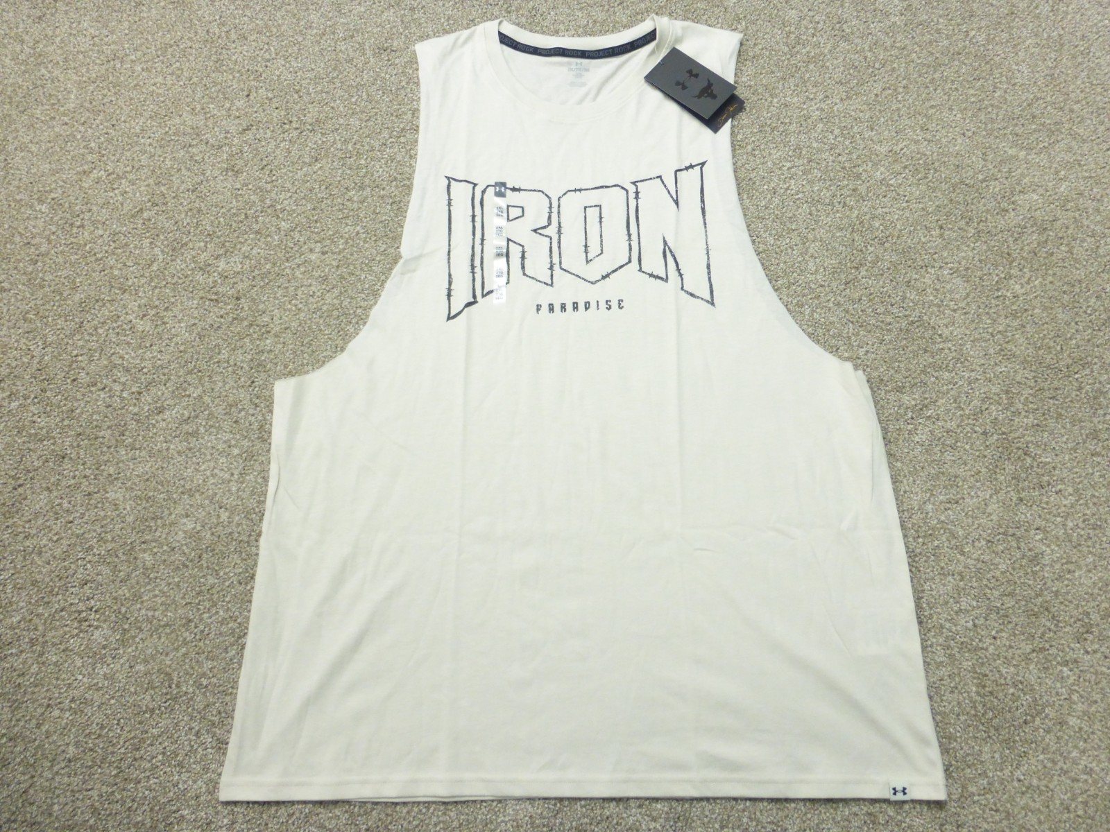 Under Armour Project Rock Tank Top "Iron Paradise" Mens 2XL Beige Tan gallery