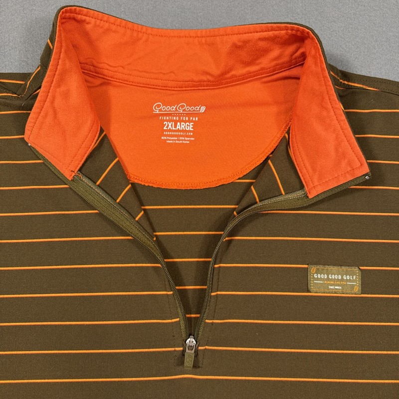Good Good Golf 1/4 Zip Performance Pullover Shirt Men 2XL Stretch BRN/ORG Sports gallery