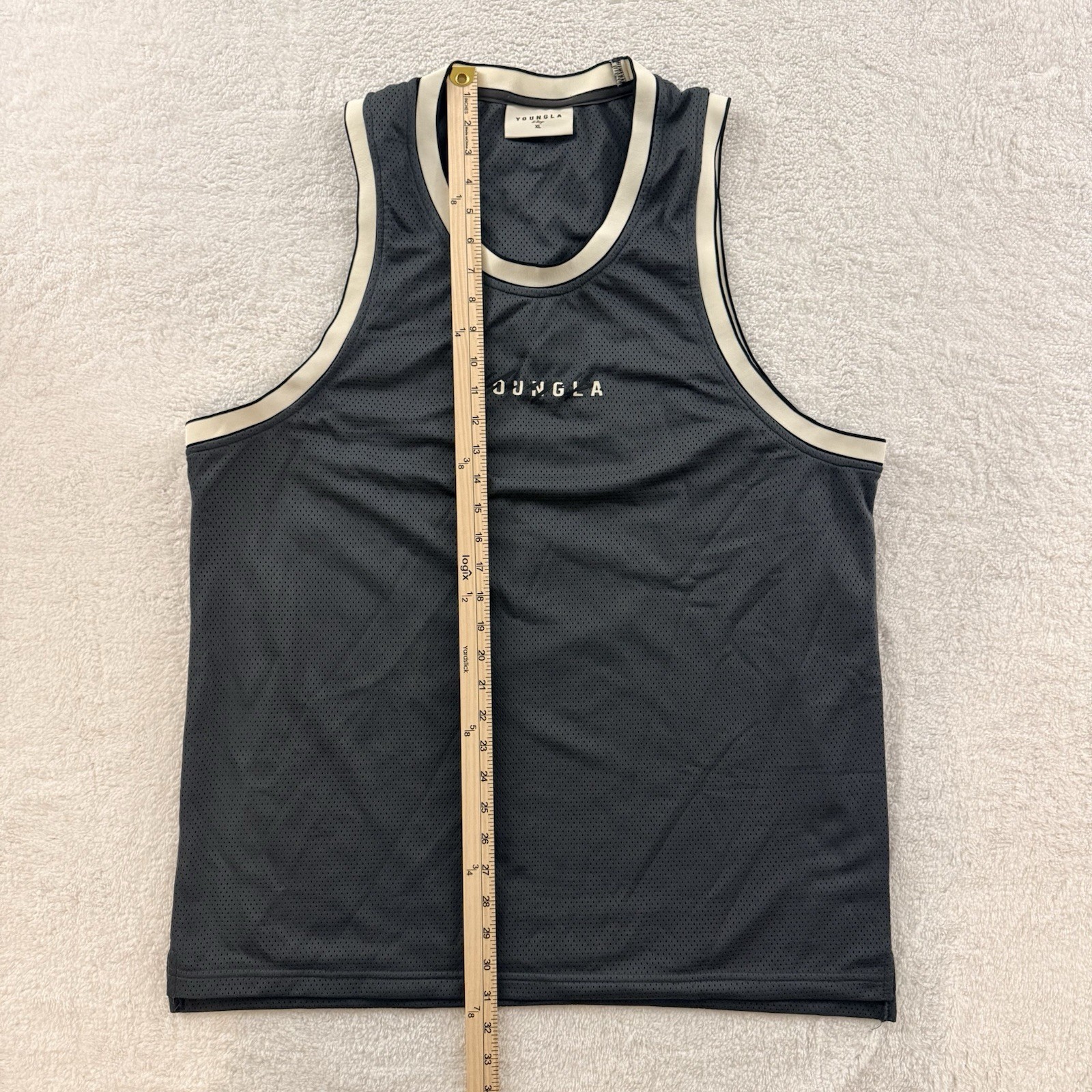 YOUNG LA MESH BASKETBALL JERSEY TANK TOP MENS XL BLACK CREAM TRIM GYM NWOT gallery