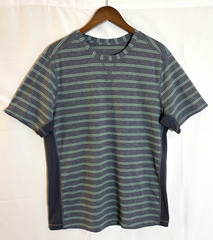 Lululemon Men’s Large Gray & Green Stripe Short Sleeve Performance T-Shirt Tee