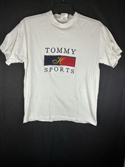 Vintage Tommy Sport Hilfiger Jeans Spell Out Size L Power Pro Oneita Small Stain
