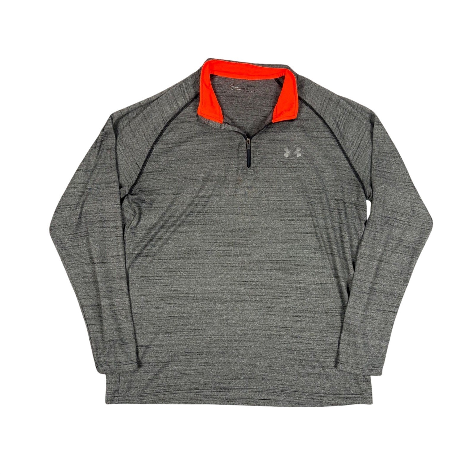 Under Armour Pullover Mens Large Gray Orange Quarter Zip Athletic Running Fleece gallery