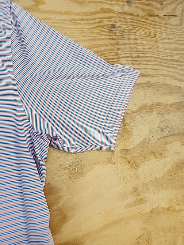 Peter Millar Summer Comfort PW Logo Pink Striped Golf Polo Shirt Mens Large gallery