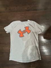 Gray Under Armour T-Shirt Use Large Loose Grey With Orange Symbol