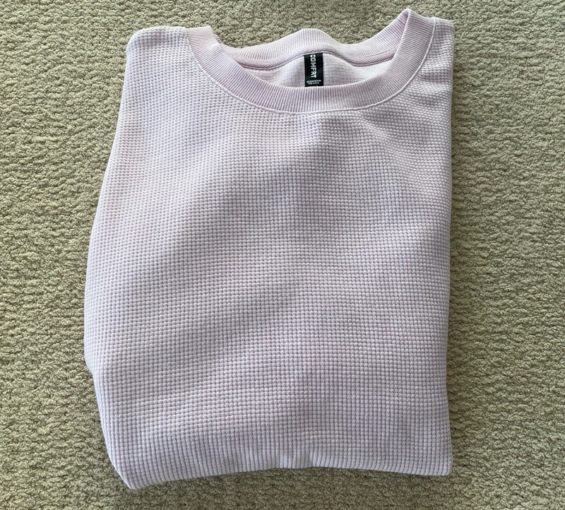 Comfrt Waffle Lounge Long Sleeve Crew Neck Shirt Lavender Unisex Sz Medium M gallery