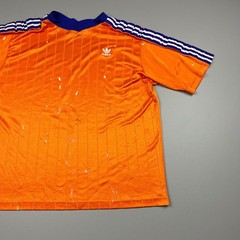 VTG Adidas Jersey Mens L/XL Orange Blue Paint Splatter Trefoil Soccer Blank 80s