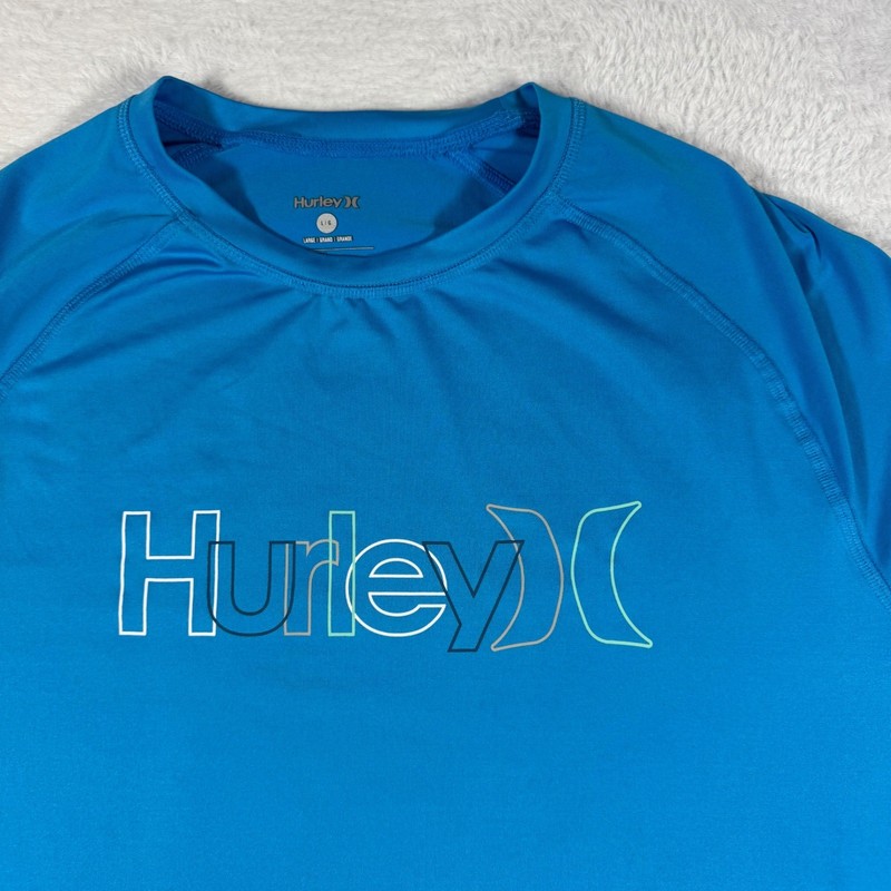 Hurley Rash Guard Mens Large Blue Excellent Long Sleeve Graphic Sun Shirt gallery