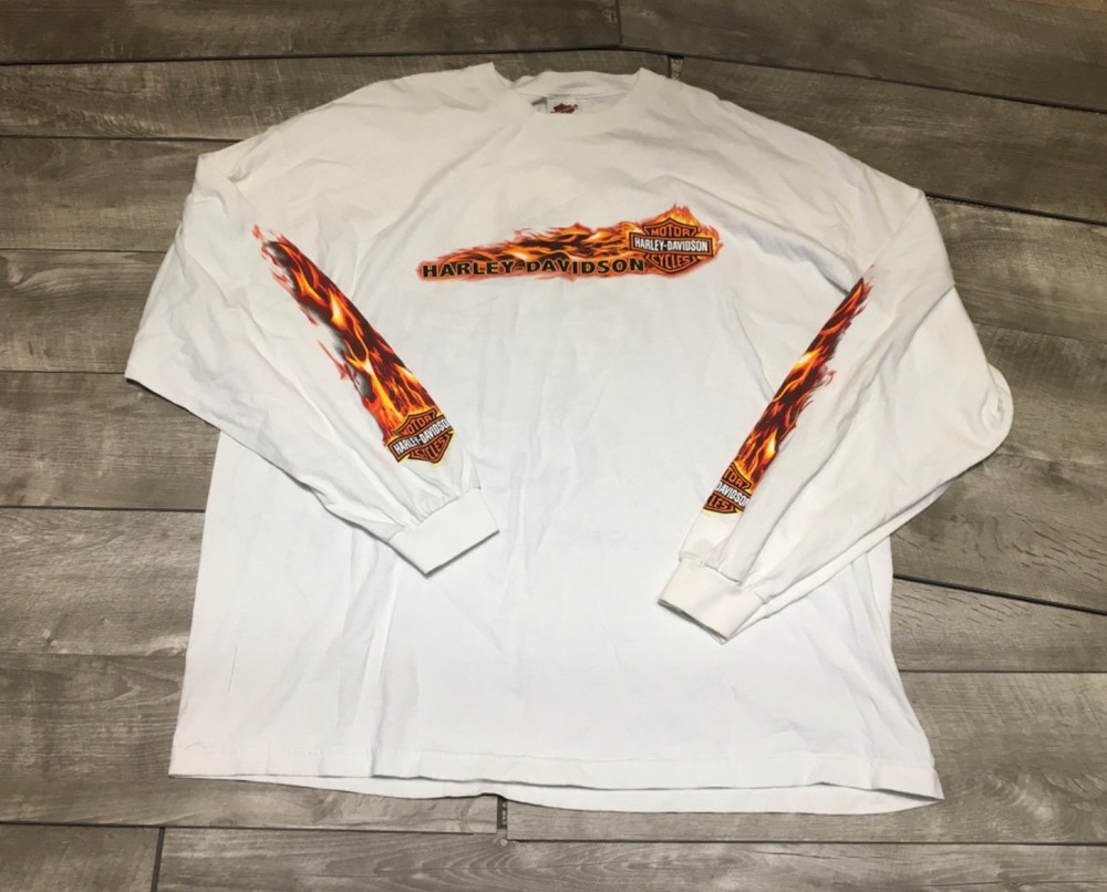 Harley-Davidson Motorcycle Long Sleeve Print TShirt Tee Adult Size 3XL Flames