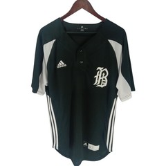 Adidas Climalite Three Stripe Baseball Jersey Black White Gothic B Logo Size L