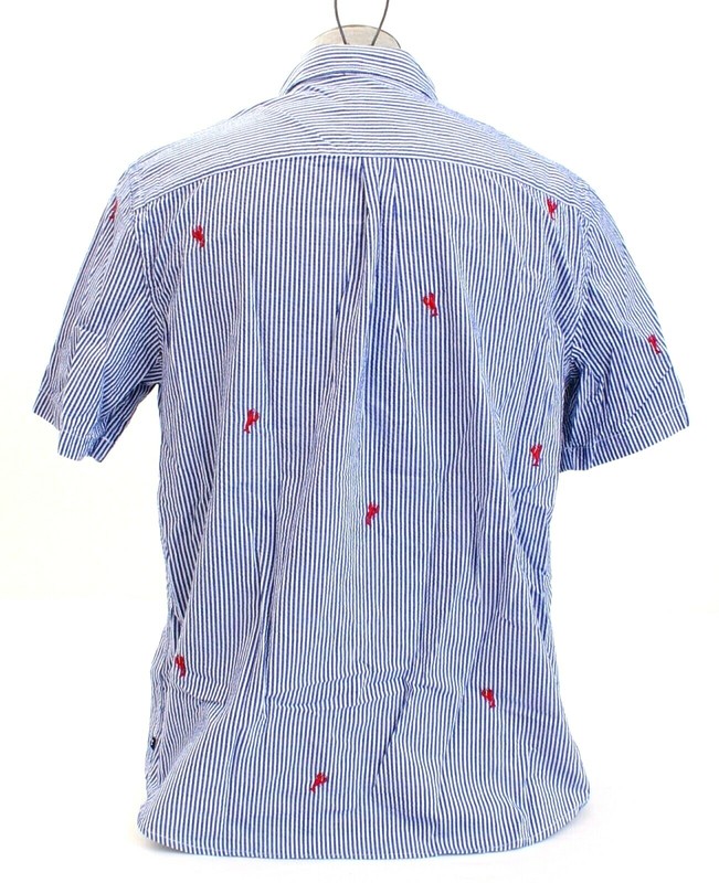 Chaps Blue & White Stripe Seersucker Lobster Button Front Shirt Men's NWT gallery
