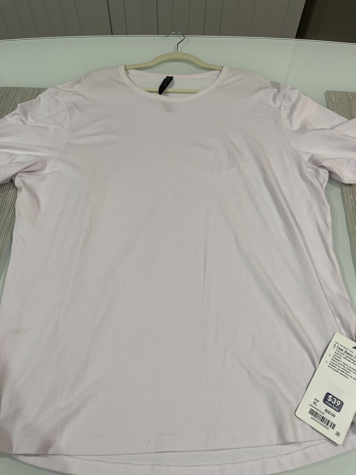 NWT LULULEMON Light Pink Pima Cotton 5 Year Basic T SS Shirt Men's XL Flaw gallery