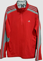Adidas Clima365 Climawarm Colorblock 3 Stripe Red Gray Half Zip Pullover Sz L