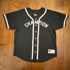 Vintage Champion Baseball Jersey Mens Large Black Embroidered Spellout Y2K VTG