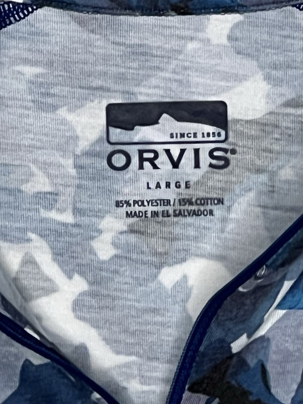 Orvis Tech Men’s LG Shark Camo 1/4 Zip Pullover Fishing Shirt Blue Performance gallery