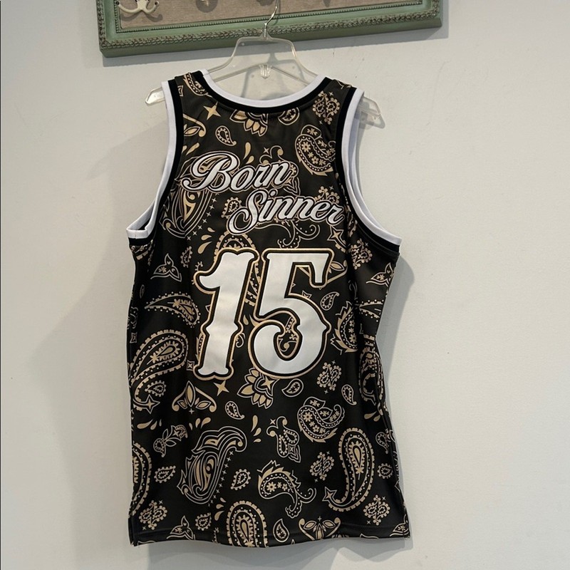 HGC Born Sinner Paisley Black and Gold Men's Jersey Tank medium new w tag gallery