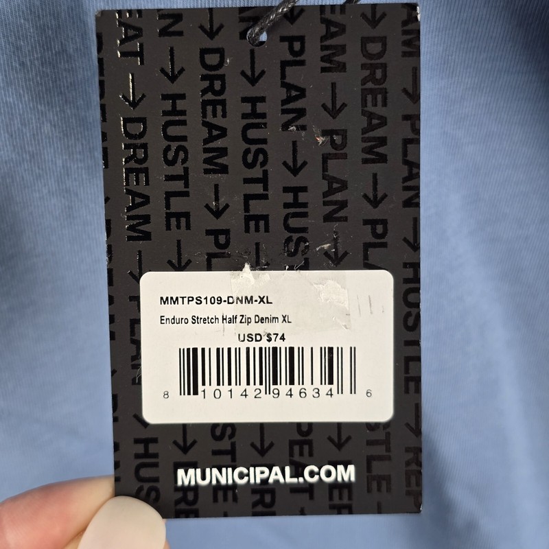 $74 Municipal XL Enduro Stretch Half Zip Denim Long Sleeve Fall Athleisure NWT gallery