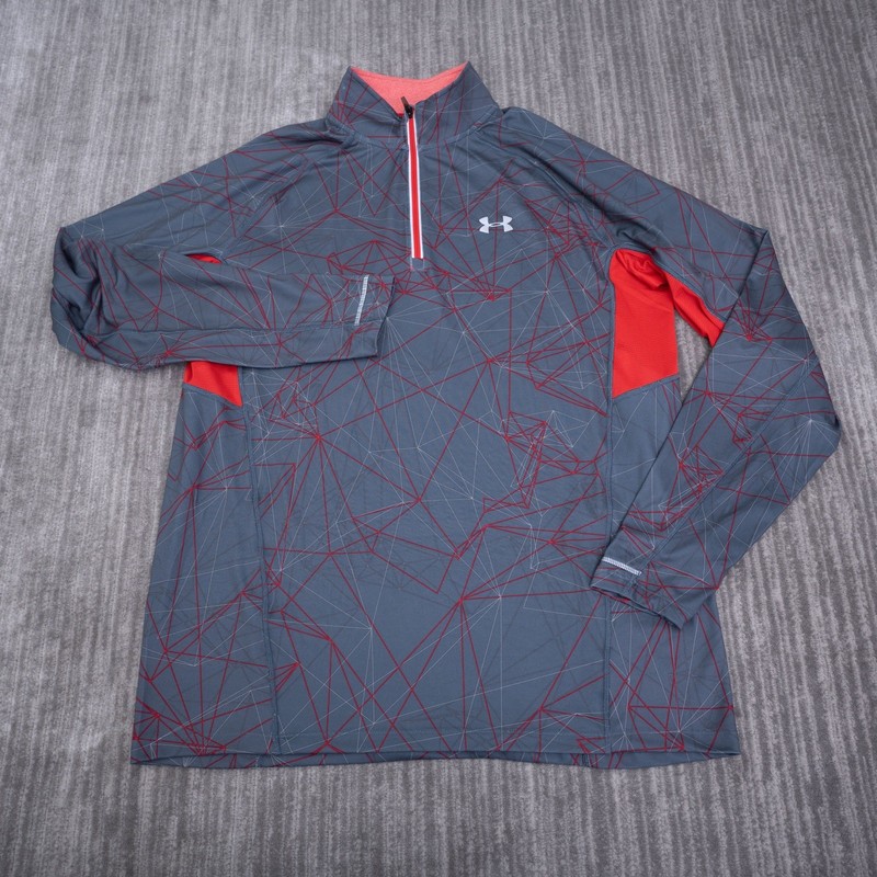 Under Armour Mens XL All Season Gear 1/4 Zip Running Pullover Grey Red 1265029 gallery