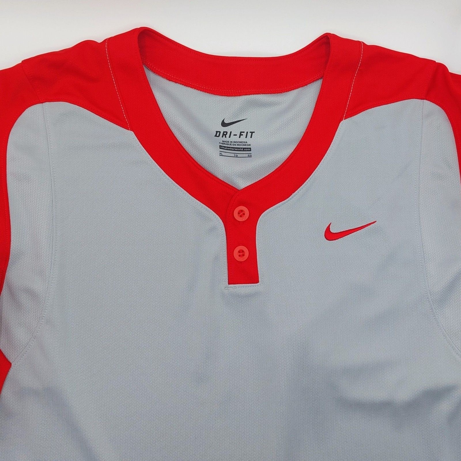 Nike Dri-Fit Baseball Jersey Two Button Henley Men's XL Ohio State Colors NEW! gallery