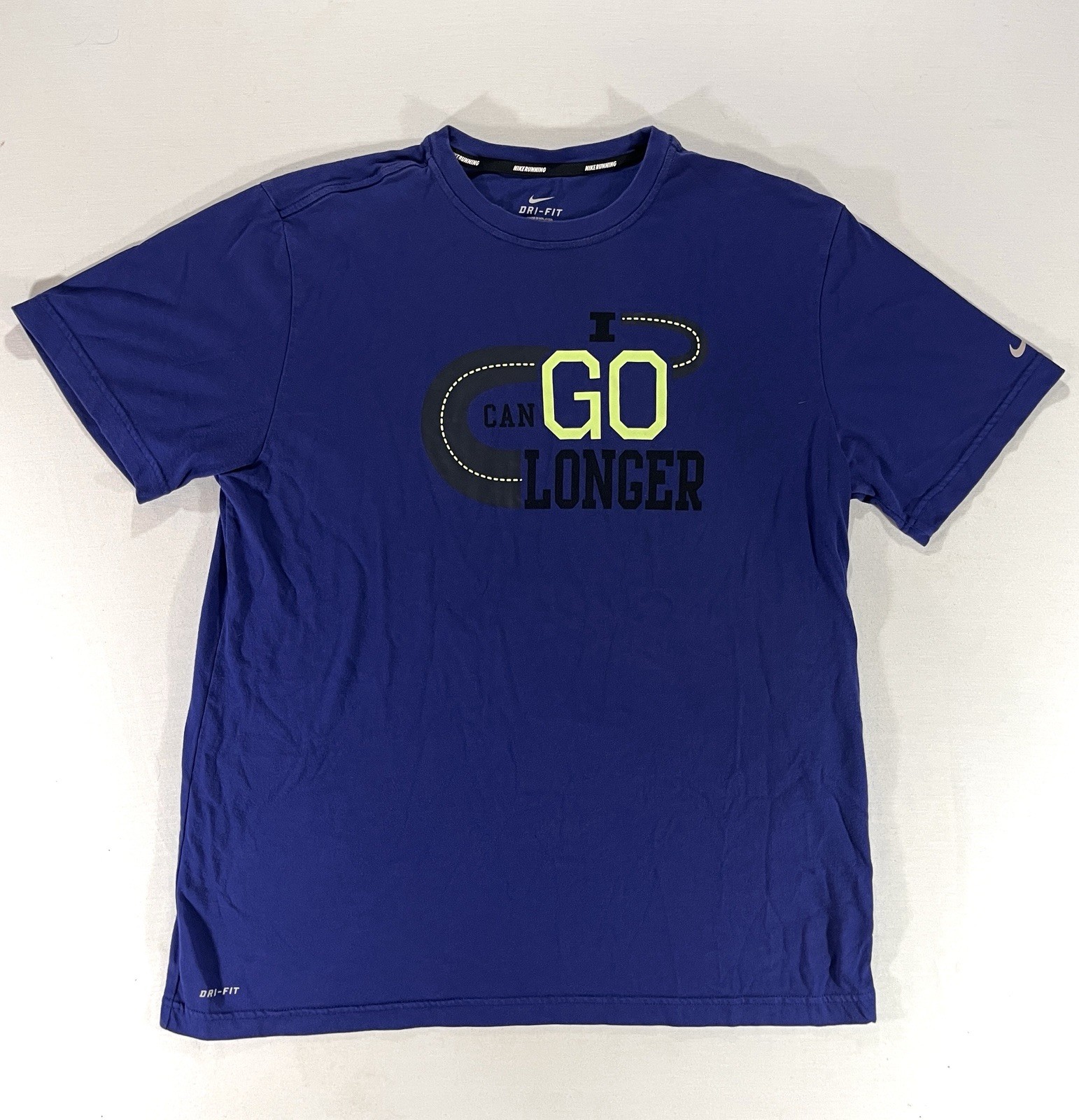 NIKE Running Dri Fit Short Sleeve T Shirt I Can Go Longer Men’s Large - Blue gallery
