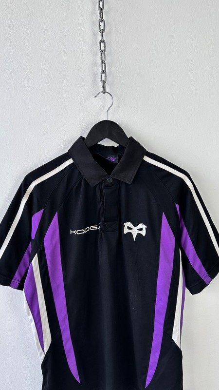 KooGa Rugby Shirt Polo Jersey Mens Medium Black Purple Vintage Blokecore Y2K gallery