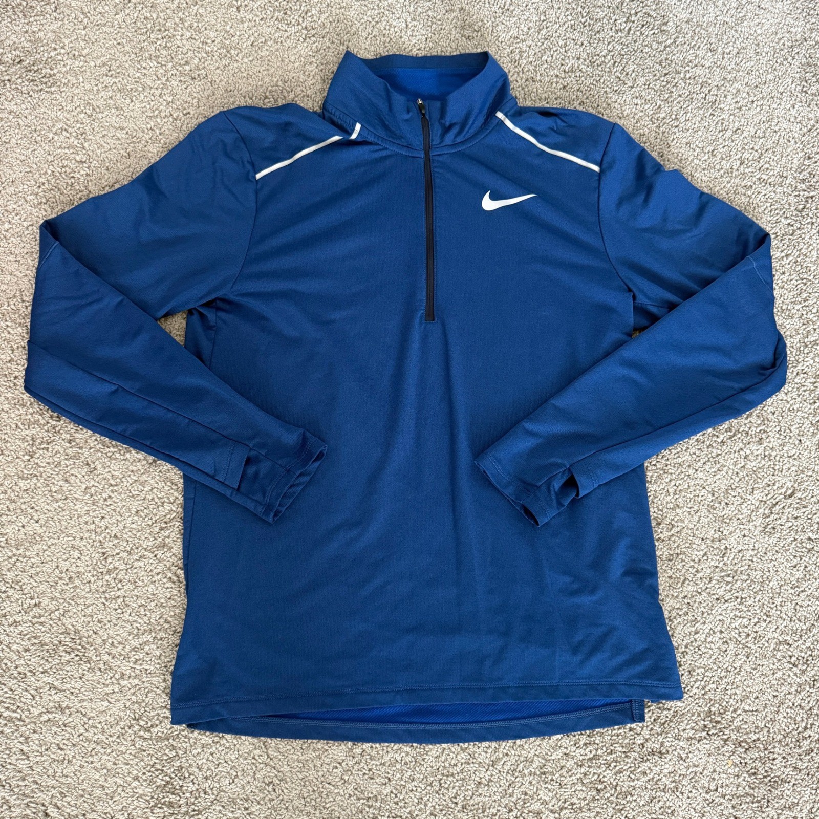Nike Running Mens Dri-FIT Half Zip Pullover Blue Mock Neck Thumbholes Size M gallery