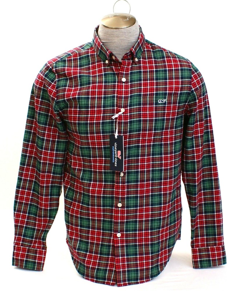 Vineyard Vines Red & Green Plaid Flannel Button Front Long Sleeve Shirt Men's